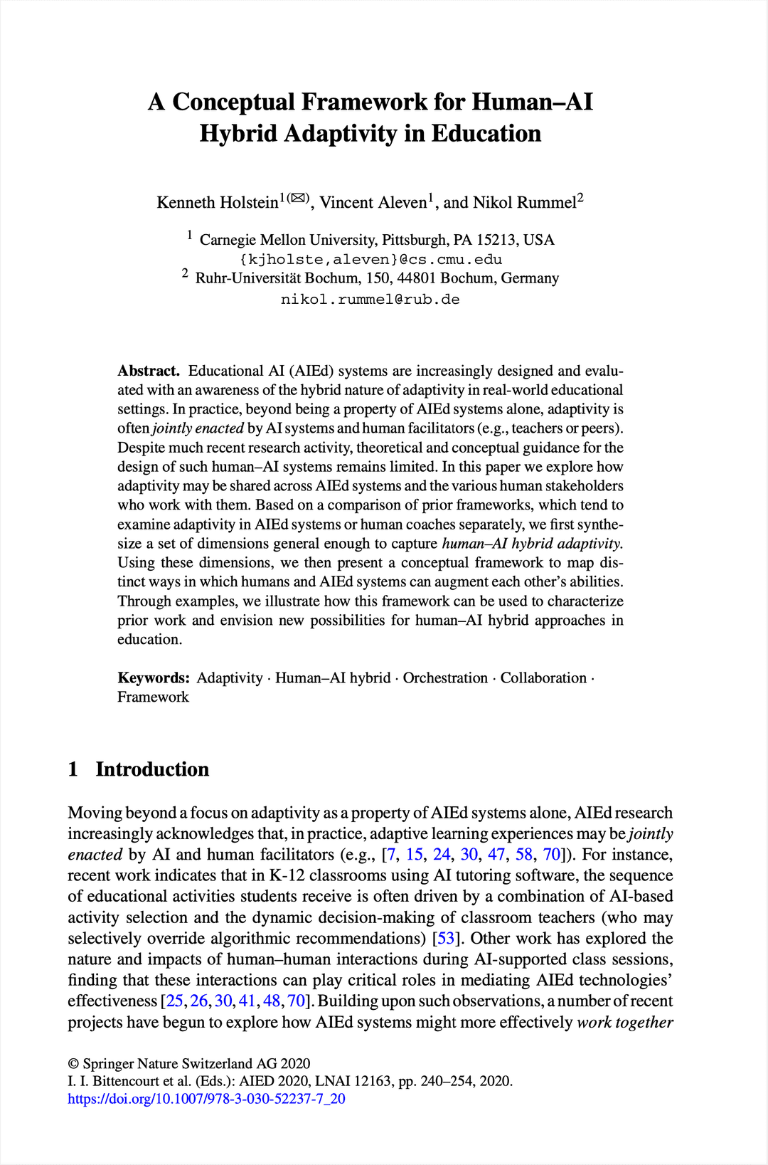 A Conceptual Framework for Human–AI Hybrid Adaptivity in Education