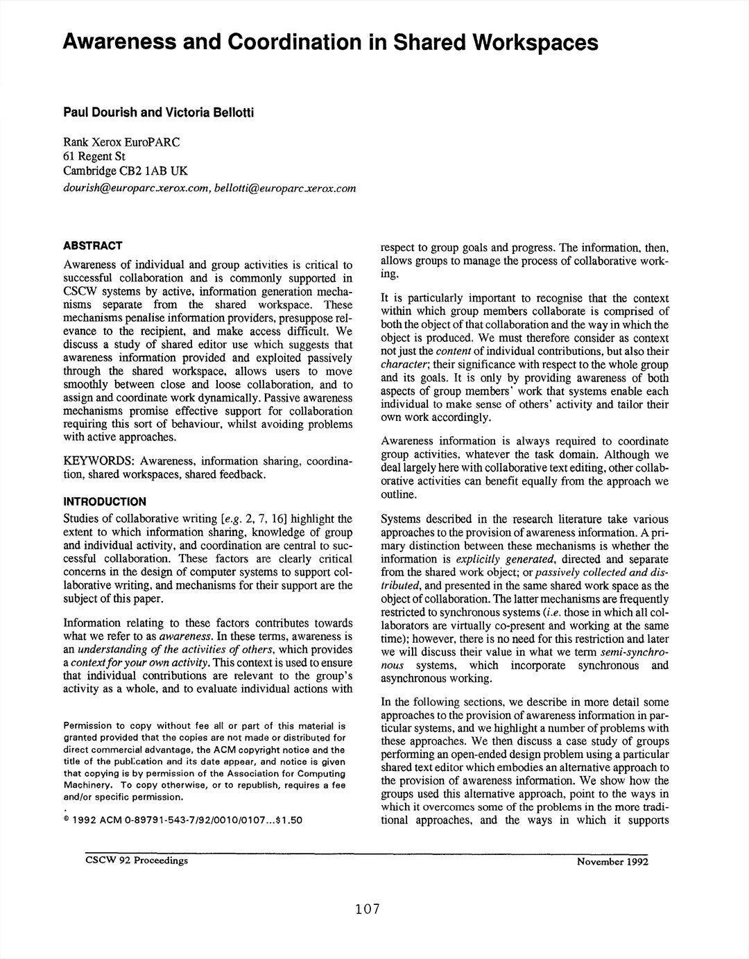 Awareness and Coordination in Shared Workspaces