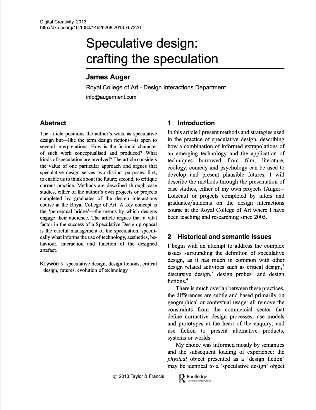 Speculative Design: Crafting the Speculation