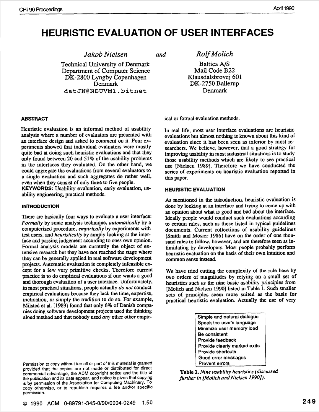 Heuristic Evaluation of User Interfaces