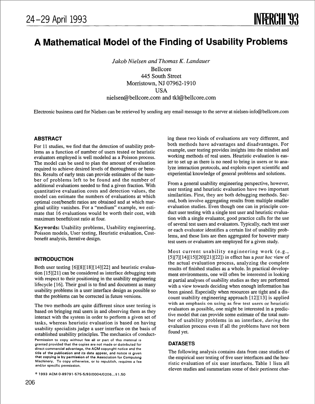 A Mathematical Modeling of the Finding of Usability Problems